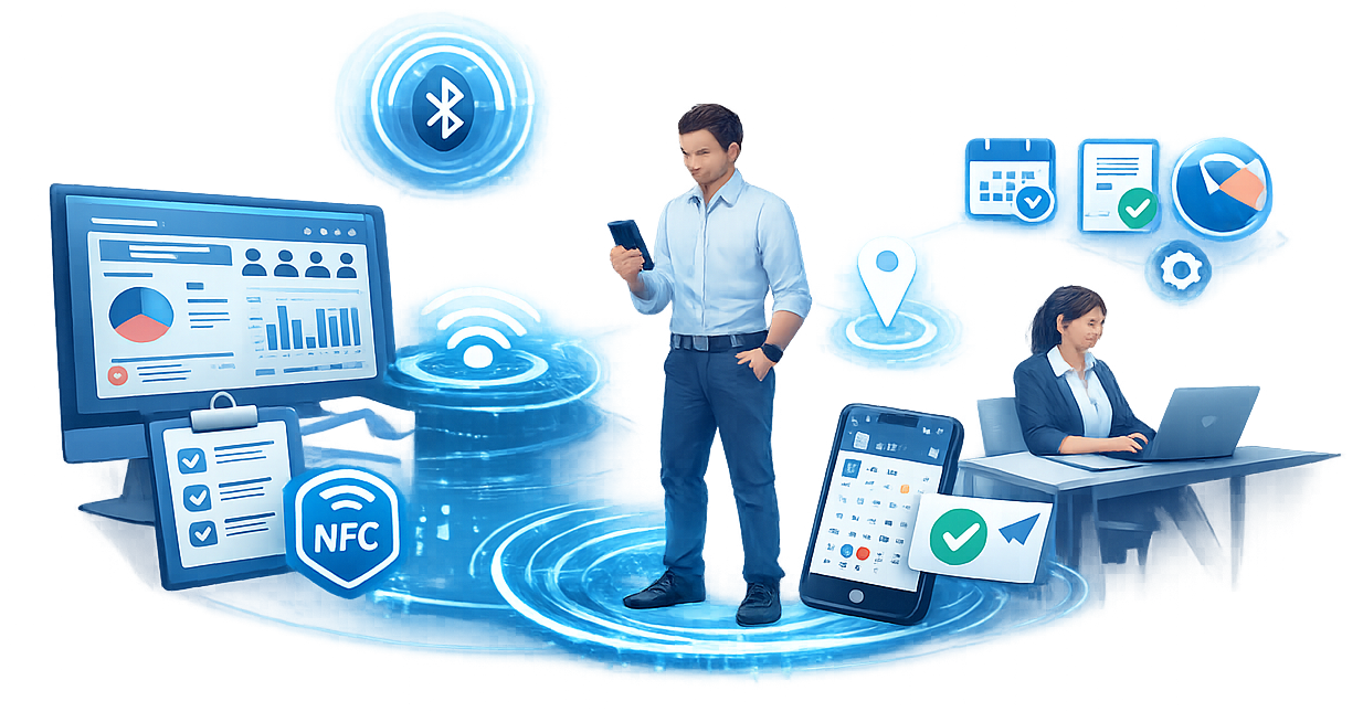 App mobile per timbratura con beacon BLE e NFC e pannello web gestione ferie e permessi